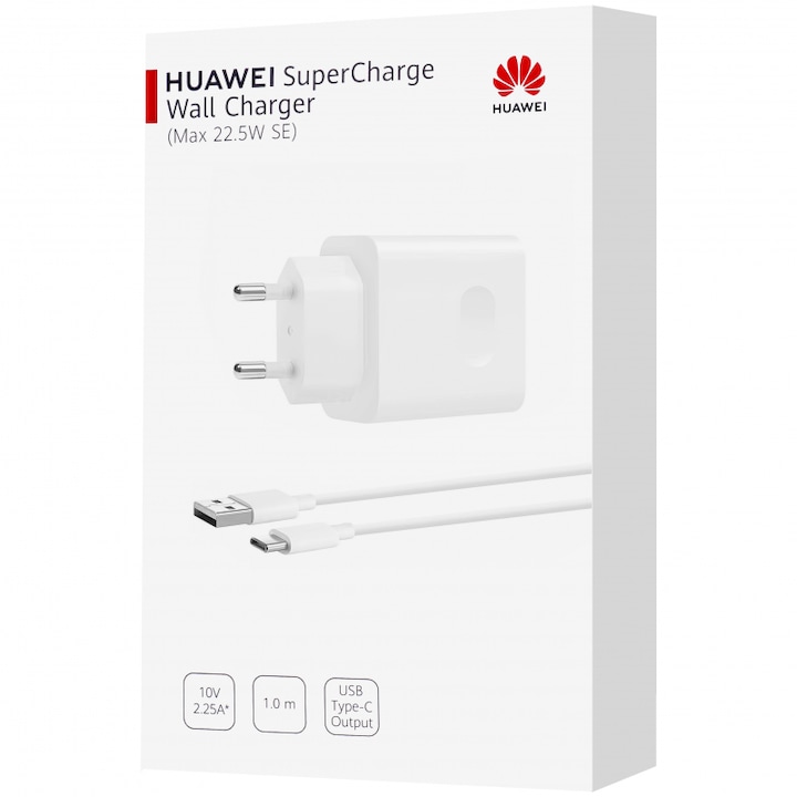 Incarcator Retea cu Cablu USB-C Huawei Original CP404B, 22.5W, 2.25A, 1 x USB-A, Alb
