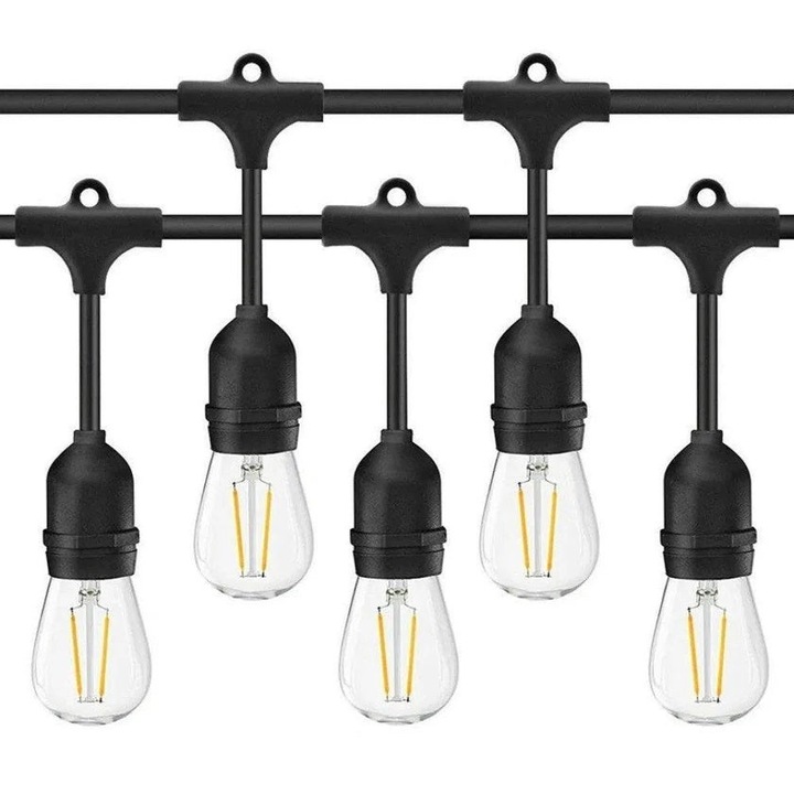 Ghirlanda Luminoasa LED cu Pendule, Interconectabila, 20m cu 20 becuri, Soclu E27, Lumina Alba Calda