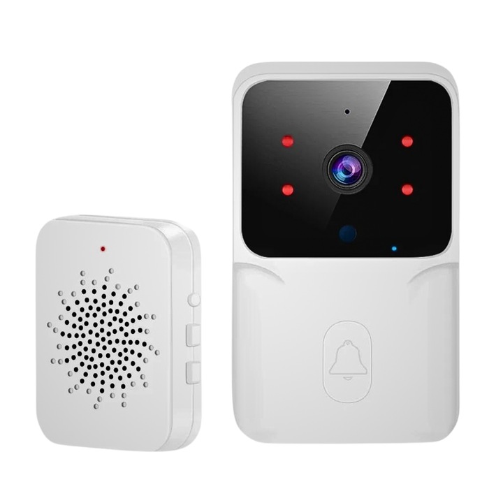 Zimmo® VideoGuest vezeték nélküli csengő, videó kapucsengő éjjellátó, távirányító a dedikált TuyaSmart alkalmazáson keresztül, 19 zeneszám, 4 hangerőszint, hatótáv akár 150 méterig, kétirányú mikrofonnal, fehér