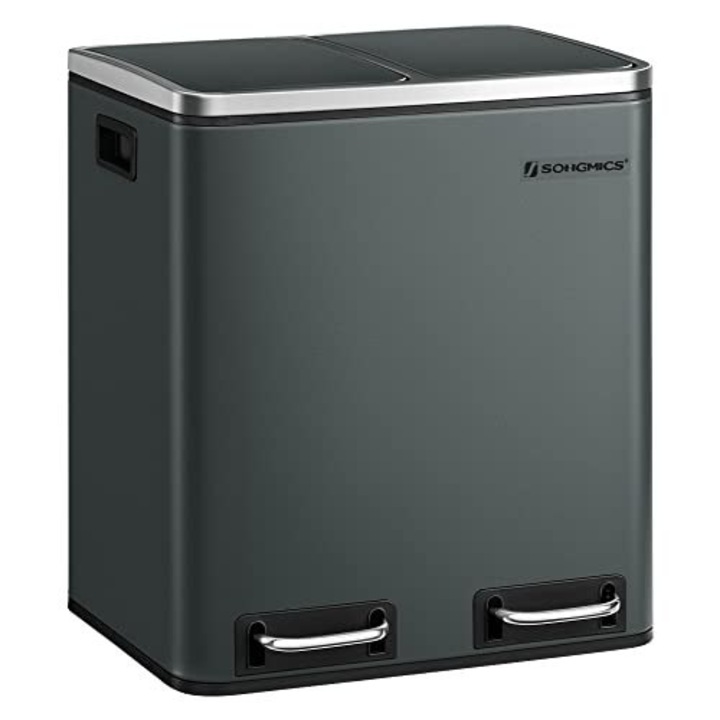 Cos de gunoi SONGMICS, 2 compartimente, antracit/argintiu, 15L