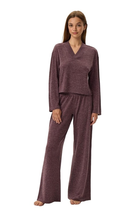 Pijamale dama Henderson, violet, viscoza, decolteu in V, lungi, S INTL