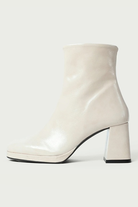 ALURA, Botine de piele cu toc masiv, Crem, 41