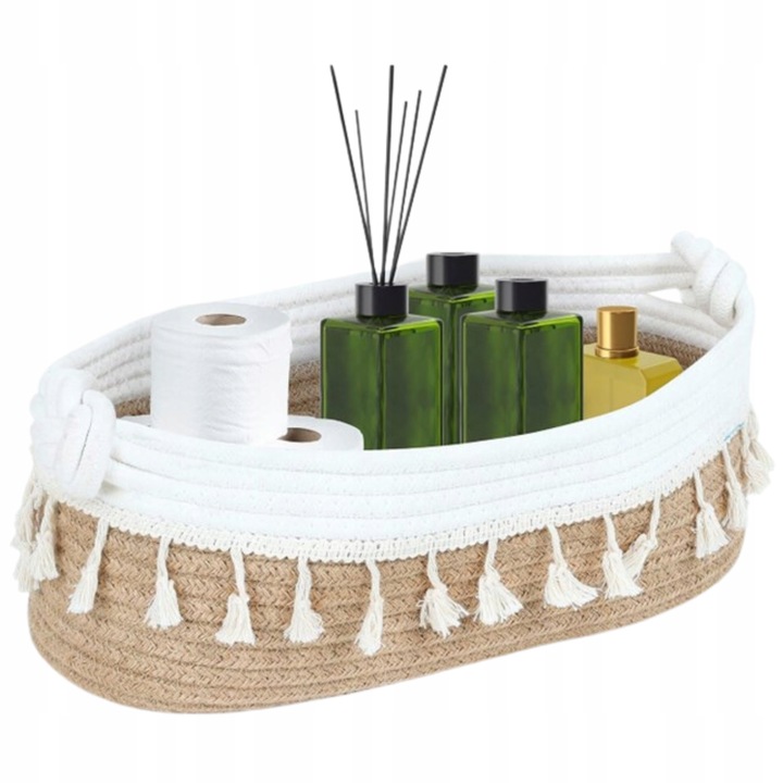 Cutie de depozitare si organizare tip cos Boho Marvit, dimensiuni 34x16x12 cm, ideala pentru cosmetice, jucarii sau alte obiecte mici, potrivita pentru dormitor, baie sau birou, bej elegant, pliabila, durabila si usor de utilizat