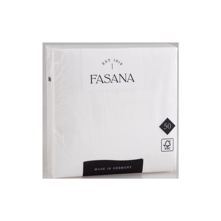 Servetele de masa cu 3 straturi, pliate 1/4, dimensiune: 33 x 33 cm, 50 buc/pachet Fasana Lunch, alb