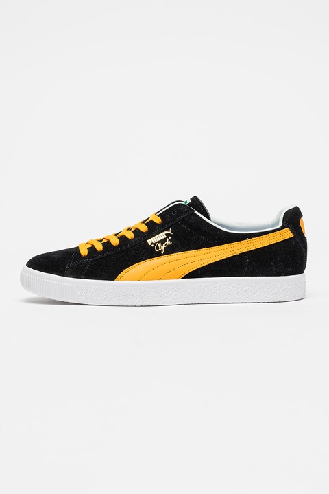 Puma, Pantofi sport de piele intoarsa cu logo Clyde Clydezilla, Negru/Portocaliu mandarina/Alb optic, 40
