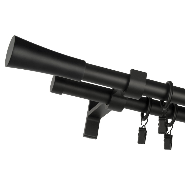 Galerie metalica, Bojanek Colosseum, Teo, Dubla, 19/19 mm, 160 cm, Constructie Stabila, Calitate Superioara A Materialelor, Montaj Simplu, Se Potriveste Cu Orice Decor, Negru Mat