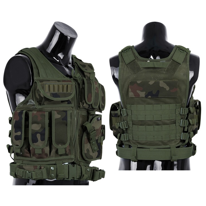 Vesta tactica Dominator, poliester, impermeabila, dimensiune universala, camuflaj