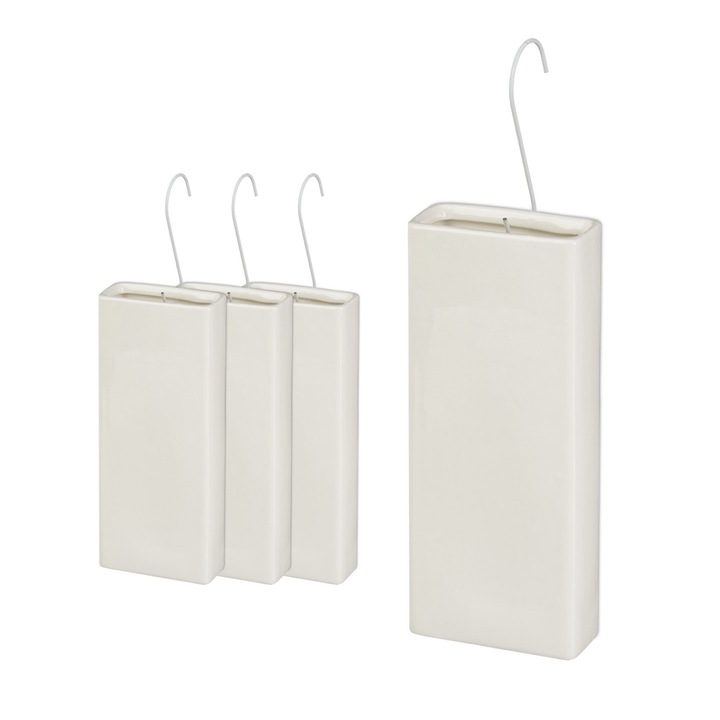 Set 4 umidificatoare ceramice pentru calorifer, cu agatator inclus, aer mai proaspat si confortabil in sezonul rece, capacitate 400 ml, alb, 20 x 9 x 4 cm