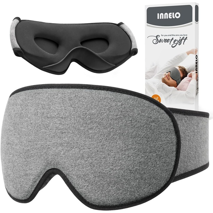 3D alvó maszk, INNELO, Fényblokkolás az oldalsó alváshoz, pamut, ultrapuha és kényelmes, állítható, szürke