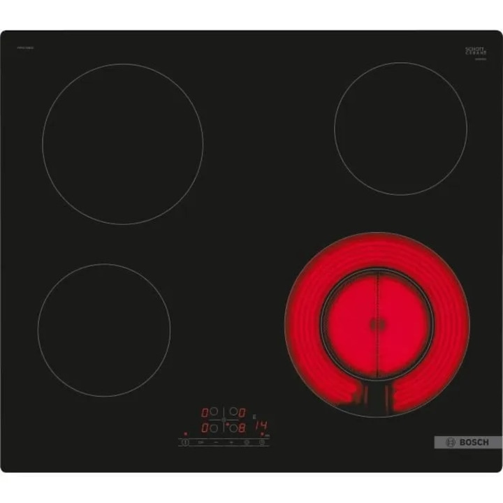 Електрически котлон за вграждане BOSCH PKF611BB8E, 6600 W, 4 зони за готвене, Touch Control, Таймер, 60 см, Витрокерамика, Черен