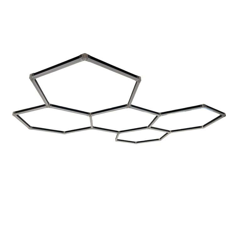 Aplica LED Hexagon HoneyComb, 5 Hexagoane NEGRE Tavan/Perete 235x164cm, 200W, 20000 lumeni ZenLED®