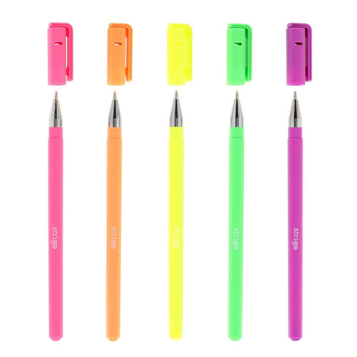 Гел химикал Strigo Neon, 0.8 мм, 5 цвята/компл
