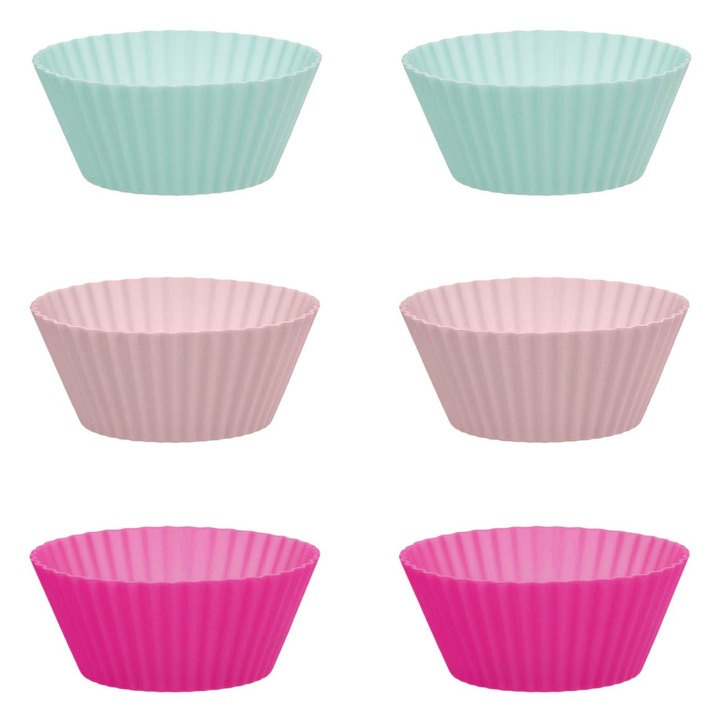 Forme din Silicon de 3 Culori Pastel pentru Briose Ø7x3cm - 6 buc