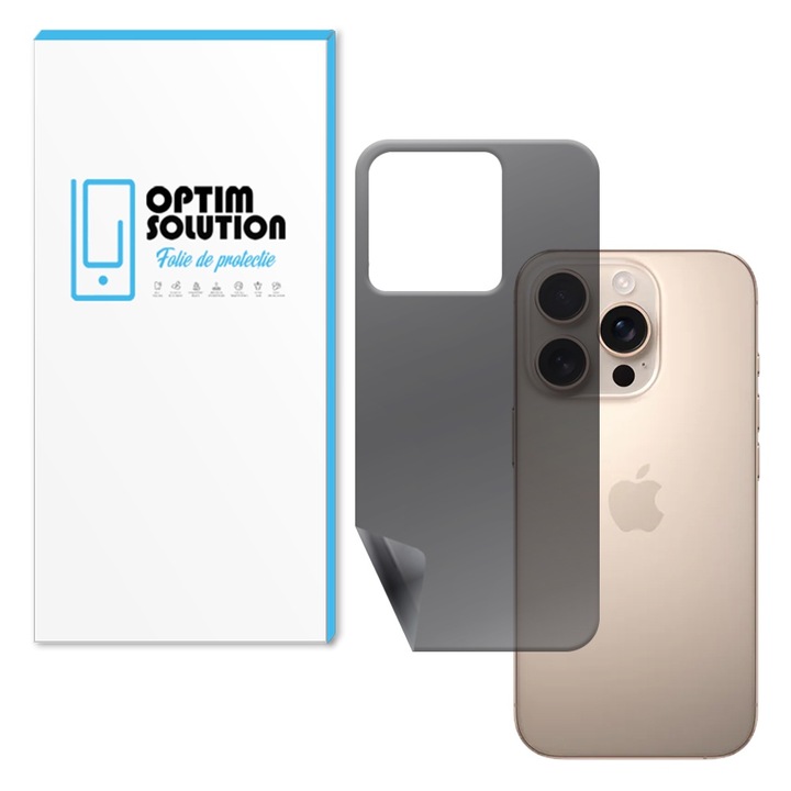 Folie Hydrogel Privacy Regenerabil Spate pentru Apple iPhone 16 Pro, OPTIM SOLUTION, Anti-Spy, High Sensitivity, UHD Clarity, Shock Absorption, Flexible Hydro-Crystal, Increased Intimacy, Elite Class Protection, Oleophobic Function, Negru