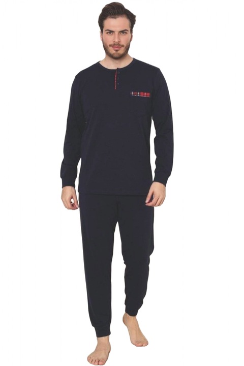 Pijama barbat din bumbac calitativ, maneci si pantaloni lungi, bleumarin 1041 7021, Bleumarin