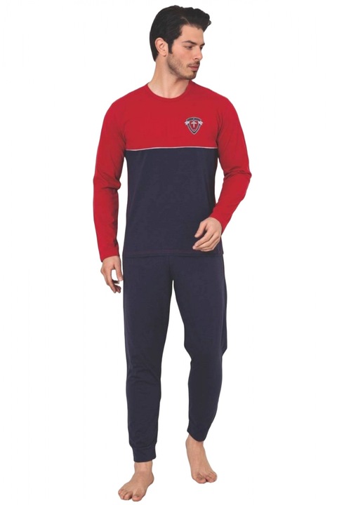 Férfi pamut pizsama, hosszú ujjú és nadrág, sötétkék 1011 7051, Tengerészkék