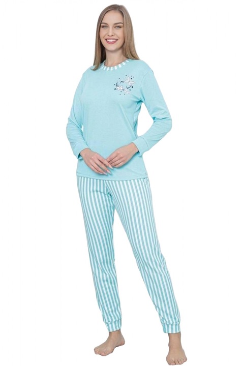 Pijama dama bumbac, imprimeu butterfly, albastru 2049 7131, Albastru