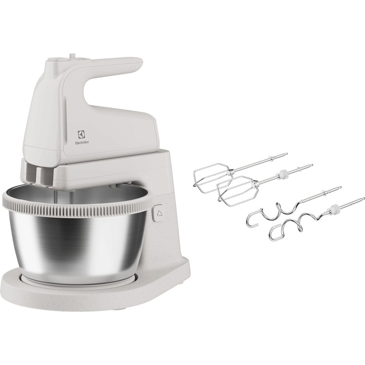 Миксер с купа Electrolux ESM4W, 500 W, 5 скорости + турбо, Въртяща се купа от неръждаема стомана, Бял