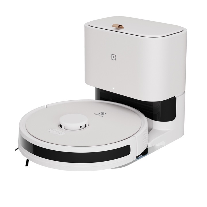Robot de aspirare Electrolux ER71UW2SW, aspirator si mop, statie automata de golire cu sac igienic Electrolux, 2,4l, tehnologie LiDAR, WI-FI, app Electrolux, 4000Pa, baterie 3200mAh, 46 Wh, 4 viteze, autonomie pana la 140 minute, alb