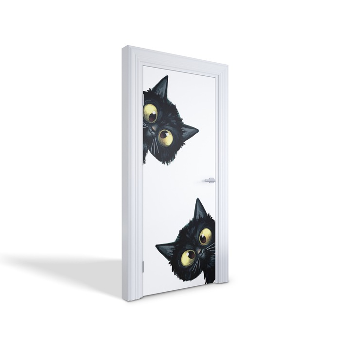 Stickere decorative, Wallfluent, Pisici curioase, Negru, 85x205 cm, 010120130090000005598