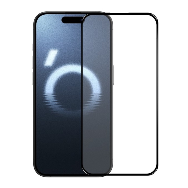 Apple iPhone 16 Pro Max készülékkel kompatibilis védőfólia, Full Glue, 5D, rögzített üveg, fekete-átlátszó