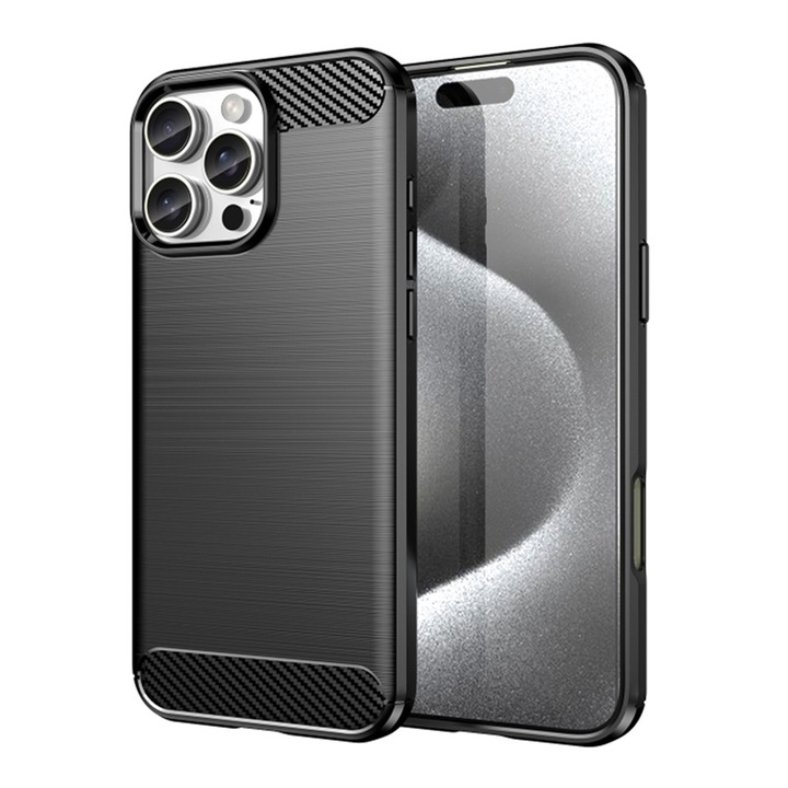 Husa Carbon Resistance pentru Apple iPhone 16 Pro, OPTIM SOLUTION, Optimizare Anti-Soc, Long Term Case, Negru