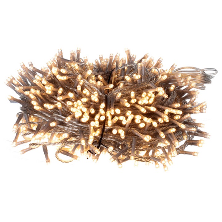 1200 LED-es BOA fényfüzér, kültéri-beltéri hálózati, időzíthető 6/18 órás, 8 féle fényjátékkal, átlátszó vezetékes, extra meleg fehér, 24 m, IP44