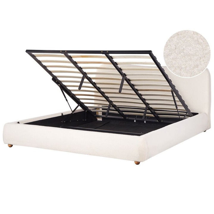 Fehér buklé ágyneműtartós franciaágy 180 x 200 cm Blagnac