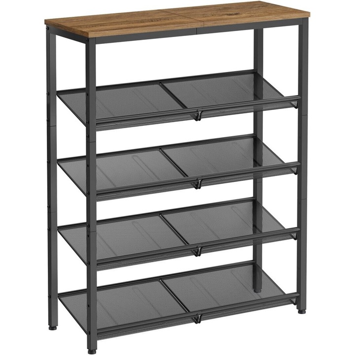 Raft pentru pantofi, VASAGLE, 5 niveluri, 12-16 perechi, culoare miere, dimensiuni 30x75x93cm