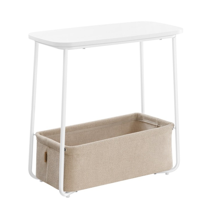 Холна маса VASAGLE, матово бяла, с платнена кошница, 45x50см