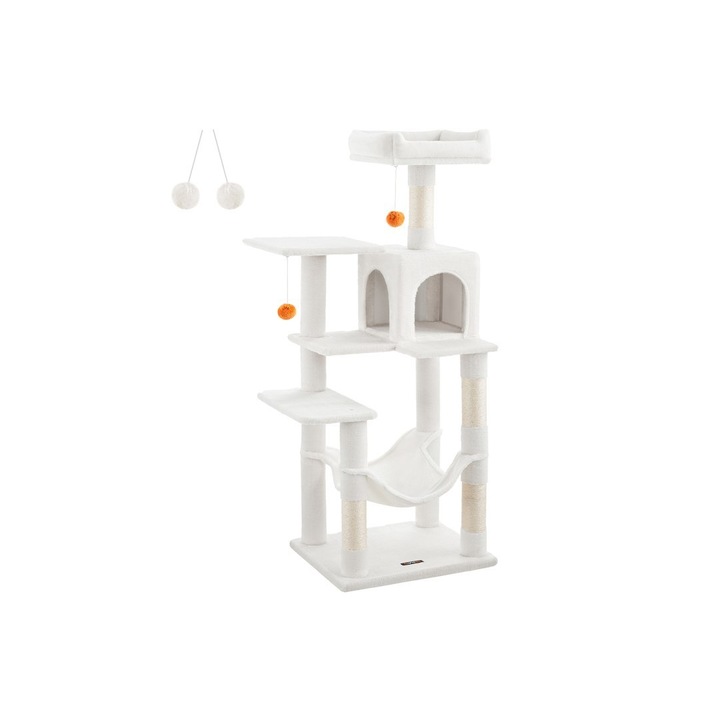 Комплект за котки, FEANDREA, 143 см, 2 помпона, Pale/Sisal, Бял