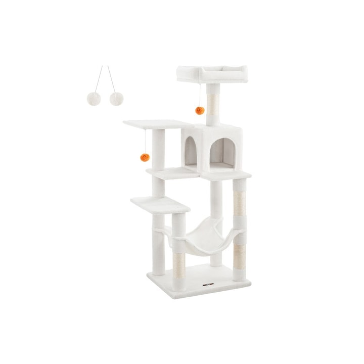 Комплект за котки, FEANDREA, 143 см, 2 помпона, Pale/Sisal, Бял