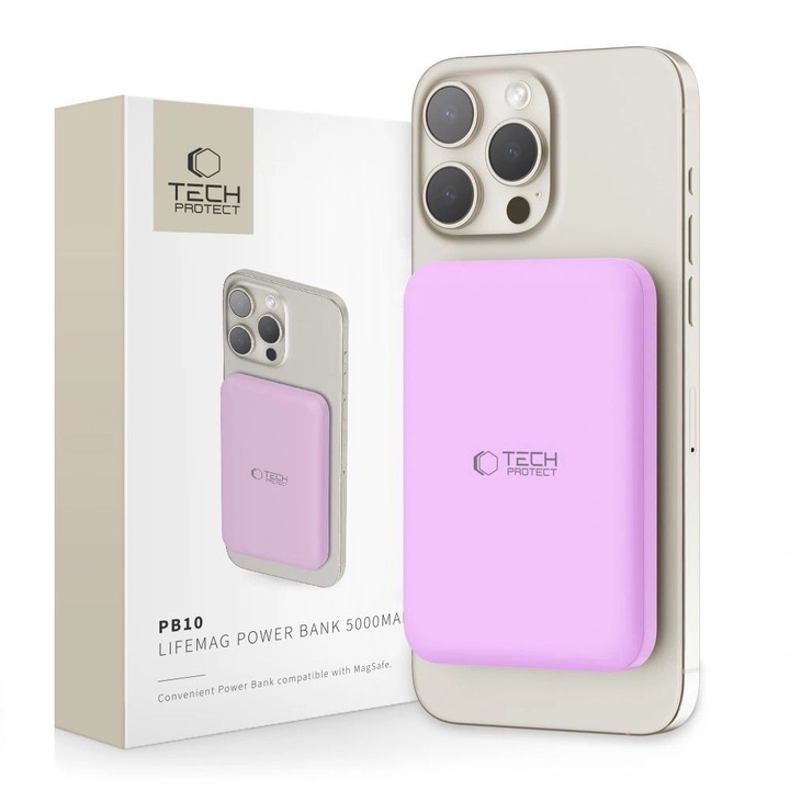Powerbank, Tech-Protect, 5000 mAh, vezeték nélküli, USB-C