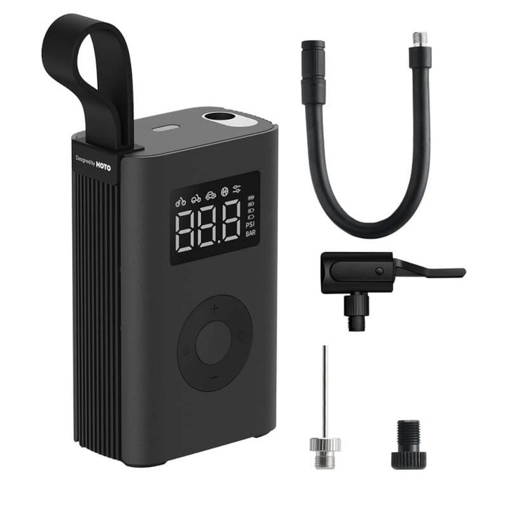 Hordozható elektromos kompresszor Hoto QWCQA001, 10.3 bar, 2000mAh, 124.5x80x48mm, 520g