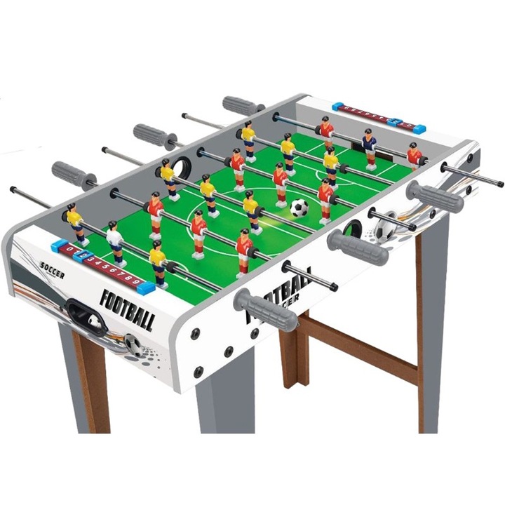 Masa de Fotbal cu Picioruse, cu Teren si 18 Jucatori, Comando Games, Tablou de Scor din Metal, Material Lemn si ABS, 69x36.5x23 cm, Alb | Verde