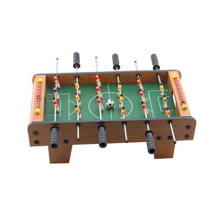 Masa de Fotbal cu Picioruse, cu Teren si 18 Jucatori, Comando Games, Tablou de Scor din Metal, Material Lemn si ABS, 60.5x30.5x18.5 cm, Maro Wallnut