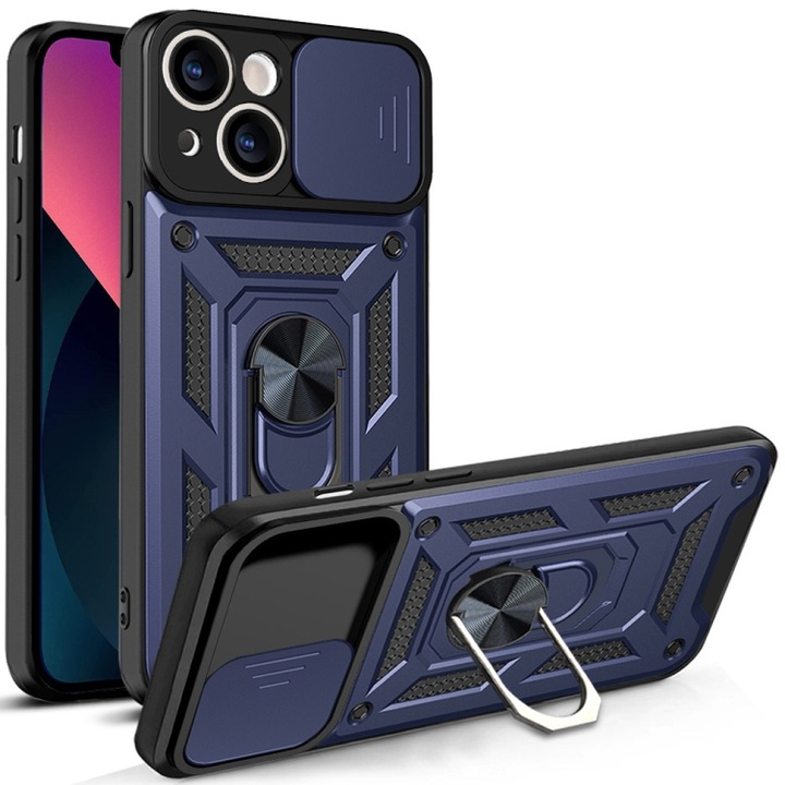 Калъф, Съвместим с iPhone 15 Premium Hybrid Armor Kickstand, Camera Slider, Anti-Shock, Top Protection, Blue