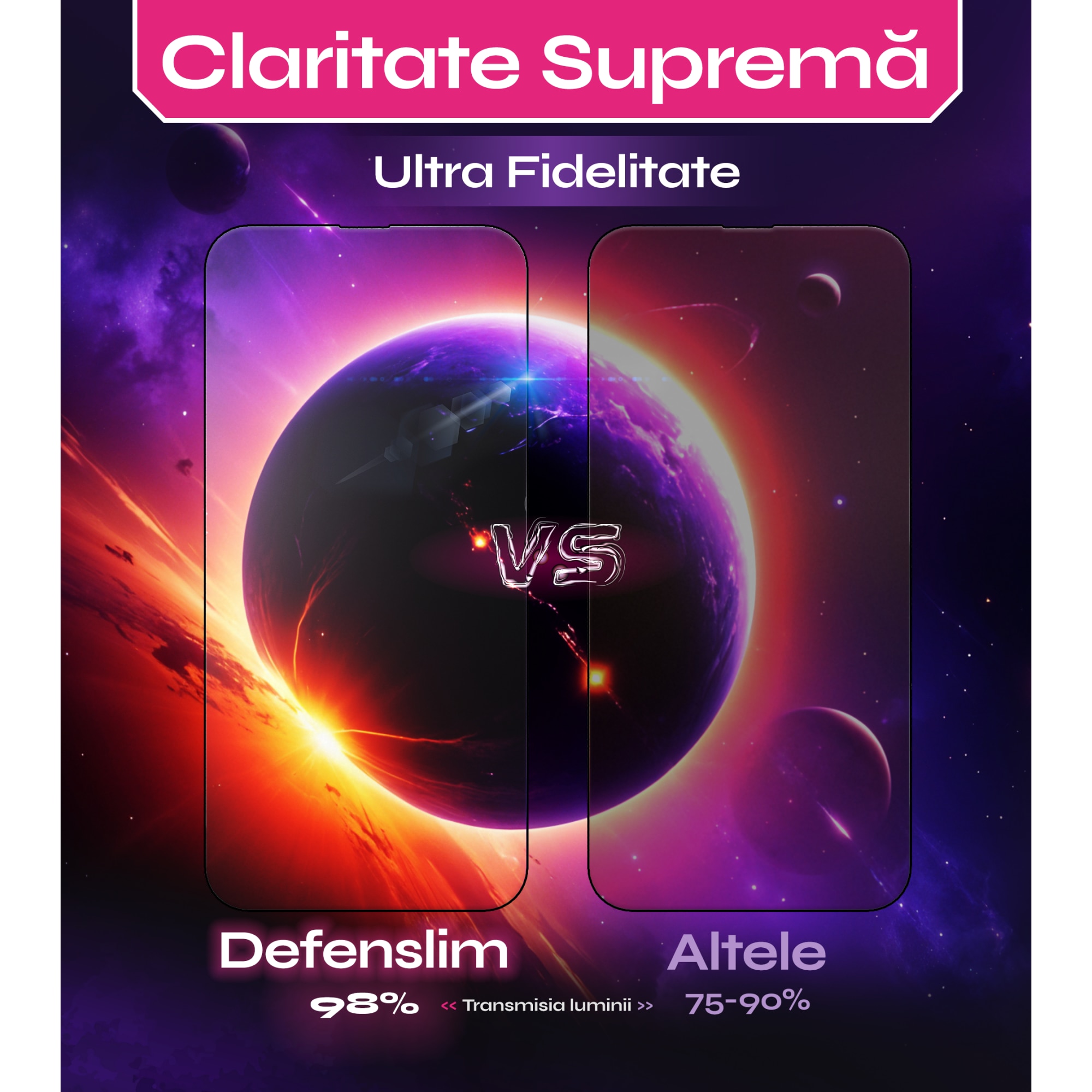 Set 2 Folii sticla pentru iPhone 16 PRO cu margini negre pentru protectie extinsa, 6.3", DefenSlim, instalare usoara si rapida cu dispozitiv de potrivire automata in 30 sec cu Easy Install Kit patentat, protectie telefon