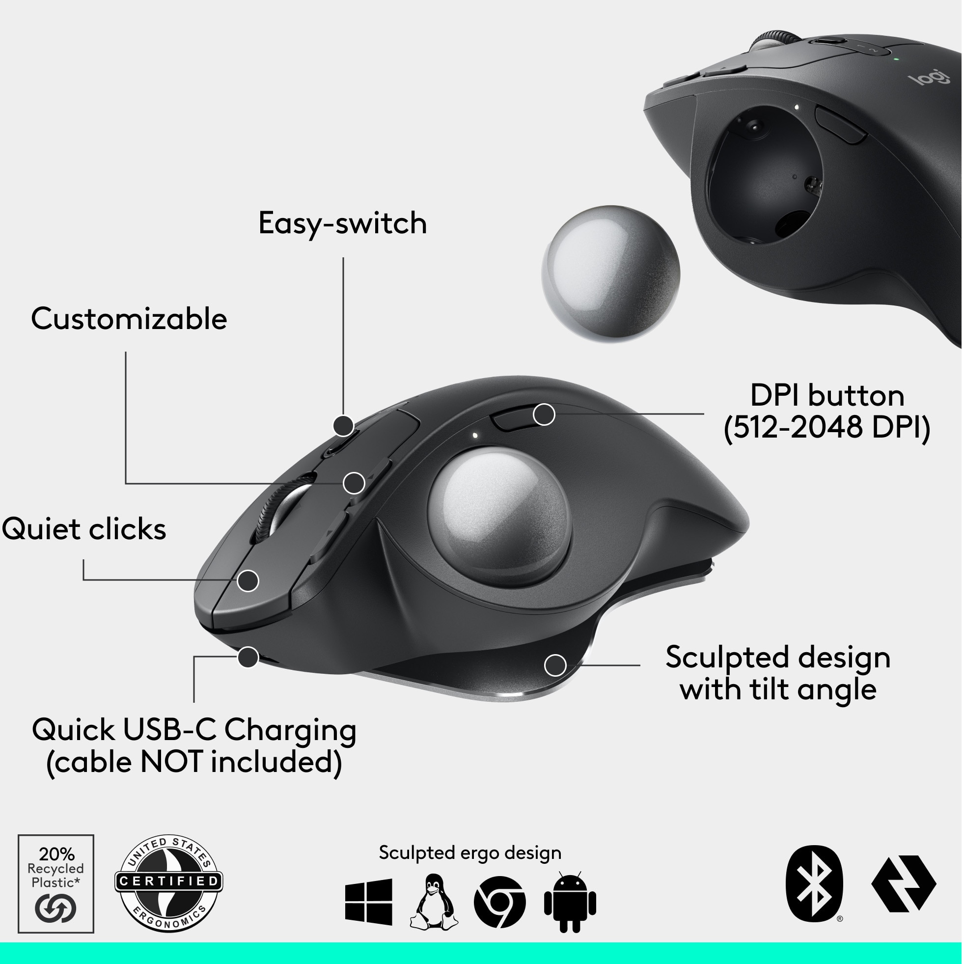 Mouse Logitech Wireless MX Ergo S, Trackball, Negru - eMAG.ro