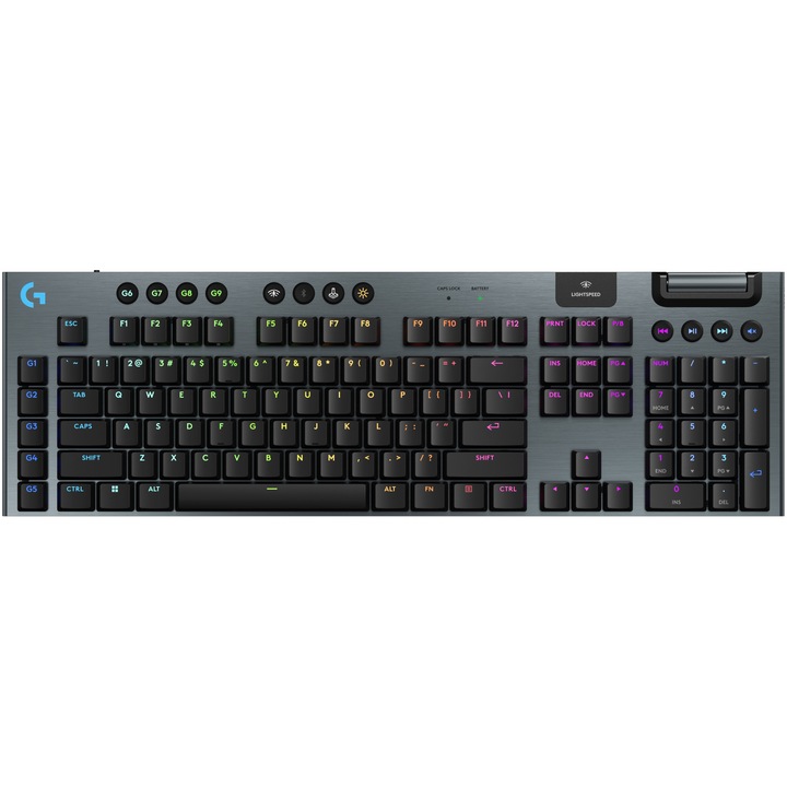 Клавиатура Gaming Logitech G915 X LIGHTSPEED, Clicky, Механична, Low-Profile, Wireless, Черен
