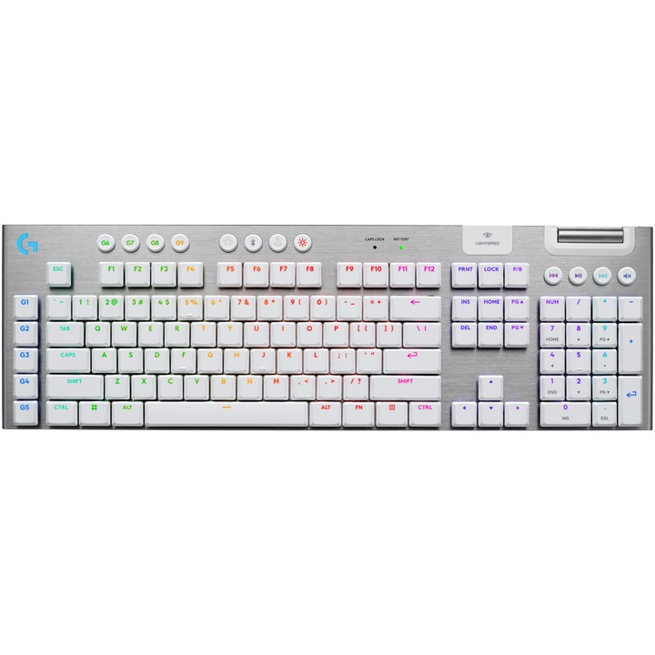 Клавиатура Gaming Logitech G915 X LIGHTSPEED, Tactile, Механична, Low-Profile, Wireless, Бял
