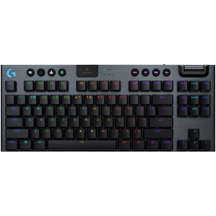 Клавиатура Gaming Logitech G915 X TKL, Механична, линейна, LightSpeed, нископрофилна, безжична, черна