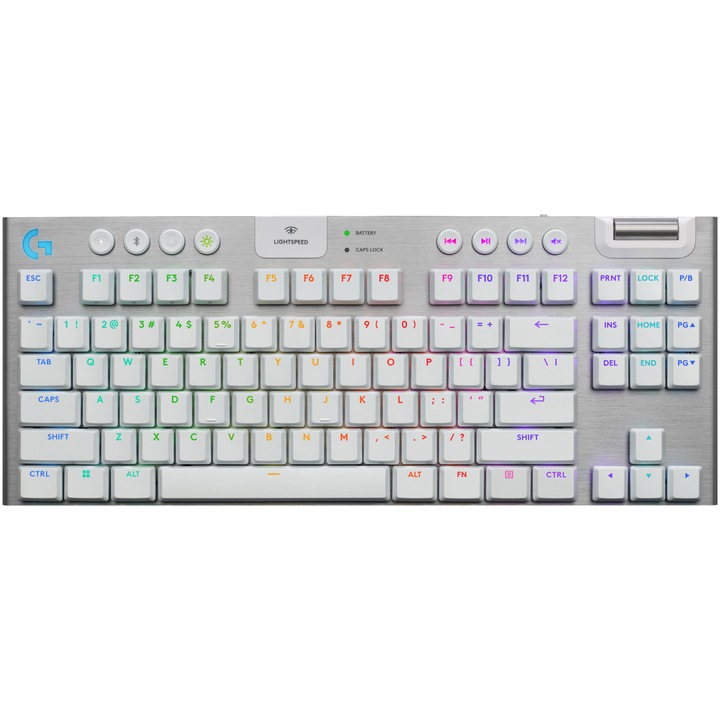 Клавиатура Gaming Logitech G915 X TKL, Механична, Тактилна, LightSpeed, Нископрофилна, Безжична, Бял