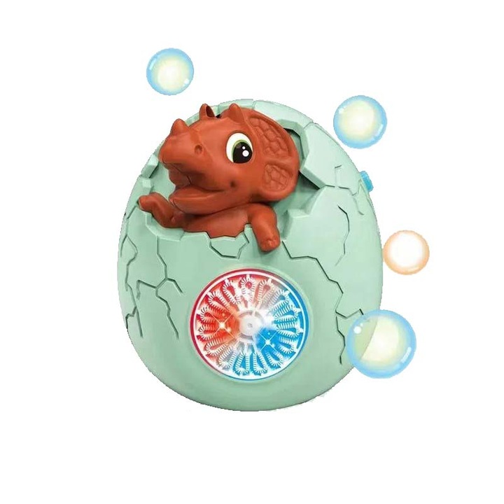 Interaktív dinoszaurusz játék szappanbuborékok készítéséhez, gyerekeknek, barna, fényekkel és hangokkal, 14 cm, Dalimag