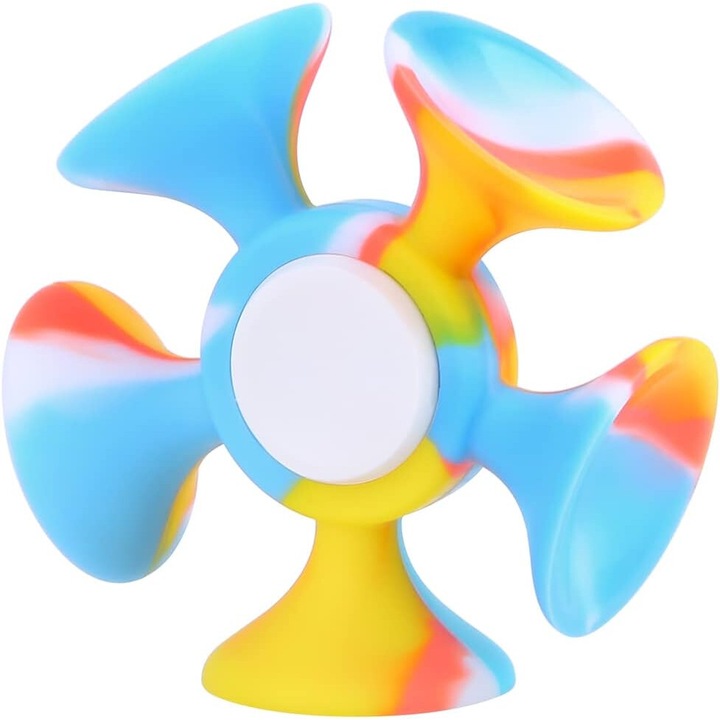 Jucarie interactiva Fidget Spinner, antistres, senzoriala, cu ventuze silicon, pentru copii 3 ani+, gradient albastru