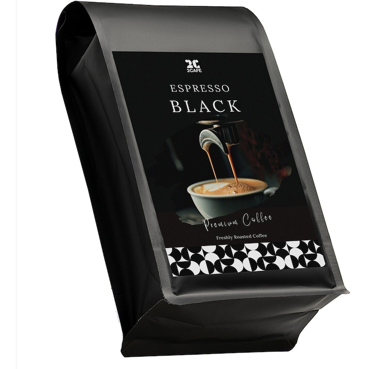 Cafea Espresso Black, 80% Arabica, 20% Robusta Indiana, Boabe 1kg, Continut ridicat de cofeina, ideala pentru espresso