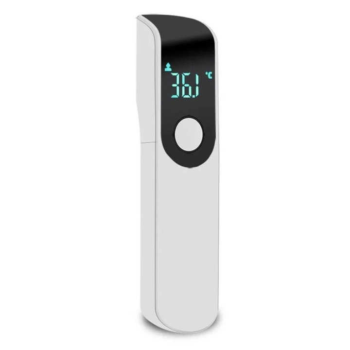 Дигитален термометър Planet Tech с LCD дисплей, Безконтактен, За деца и възрастни, Бързо измерване, Висока прецизност, Бял