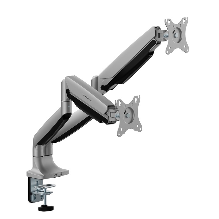 Стойка за монитор StableArm Focus Heavy-Duty Duo, 2 рамена, до 16 кг, газов пружинен механизъм, сребрист мат