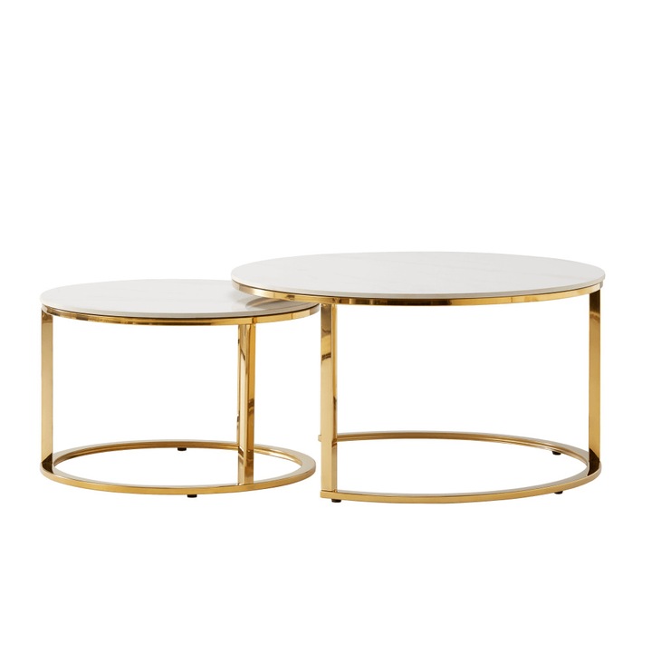 Комплект 2 масички за кафе DacEnergy©, плот на масата с имитация на мрамор, стоманени крака, 80 x 43 см, елегантни, непреходни