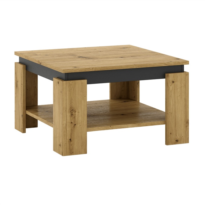 Масичка за кафе DacEnergy©, изработена от ламиниран HDF, ABS кантове, с открито място за съхранение, комбинация от цветове artisan дъб и графит